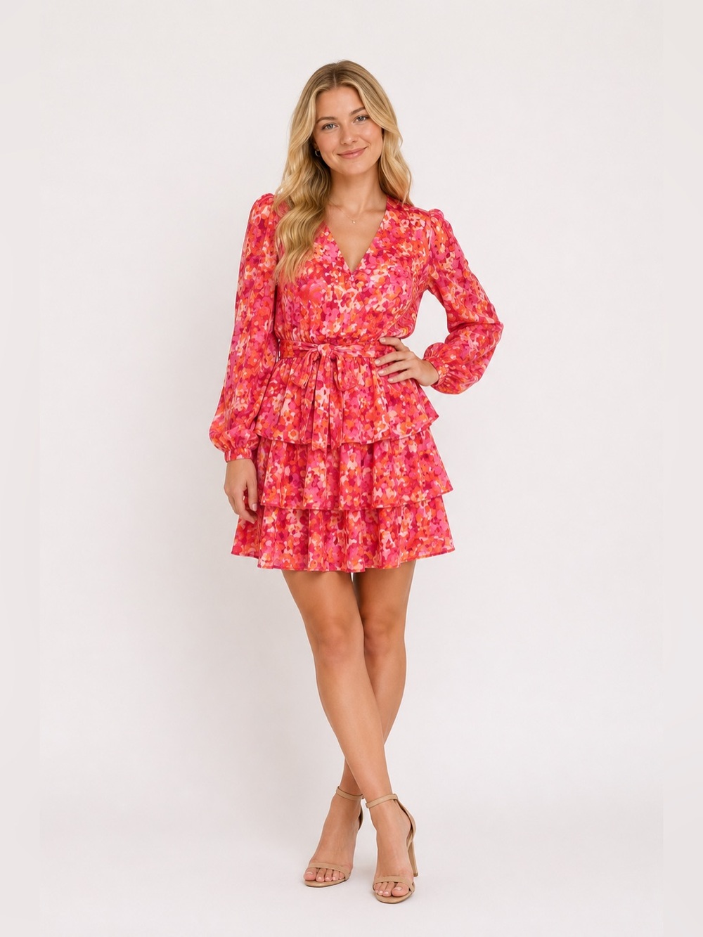 Nicole Miller Hot Pink Mini Floral Dress | Size S
